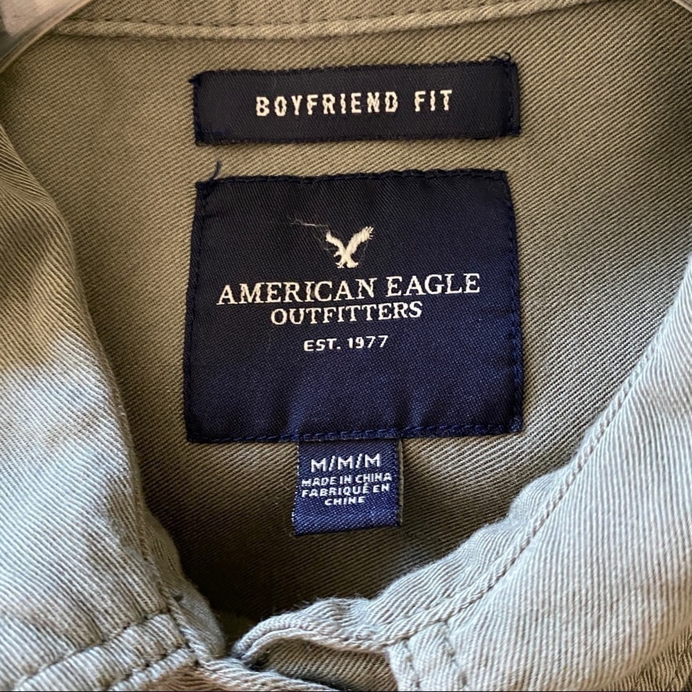 American Eagle Army Green Shirt Boyfriend Fit Size M - Picture 4 of 6